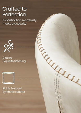 EKHO Collection - Set of 2 Upholstered Dining Chairs, Comfortable Synthetic Leather Seating with Stitching, Mid-Century Modern Design, Easy Assembly, Ideal for Living Room and Kitchen, Cream White