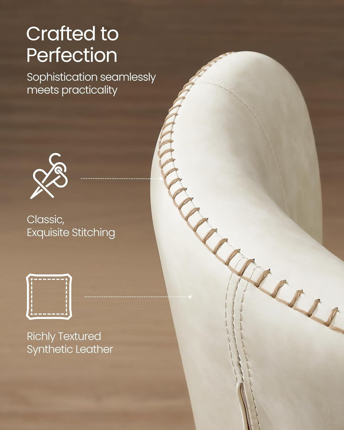 EKHO Collection - Dining Chairs Set of 2, Upholstered Kitchen Chairs, Comfortable Seat, Synthetic Leather with Stitching, Mid-Century Modern, Easy Assembly, Living Room Lounge, Cream White