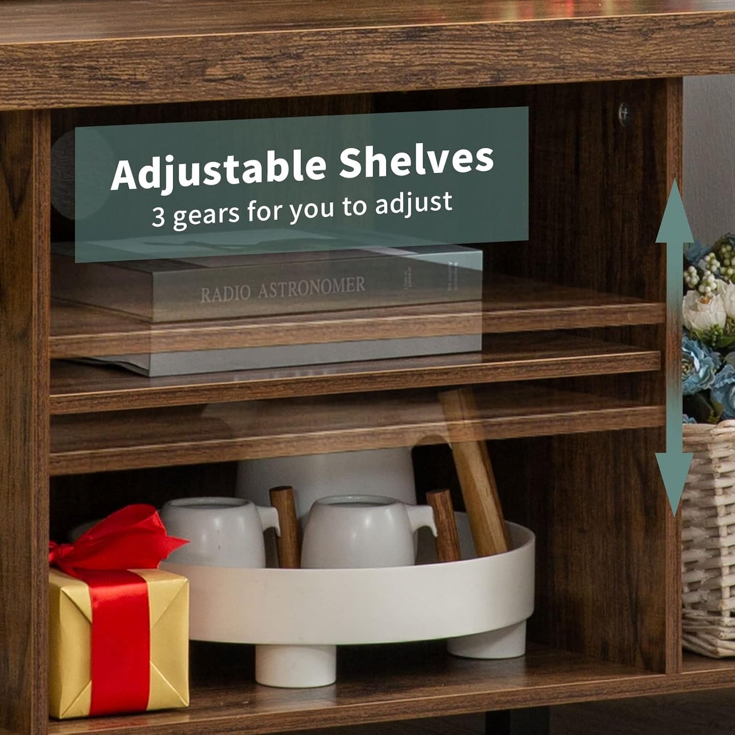 TV Stand for TV up to 55 Inches, TV Cabinet with Open Storage, TV Console Unit with Shelving for Living Room, Entertainment Room, Rustic Brown