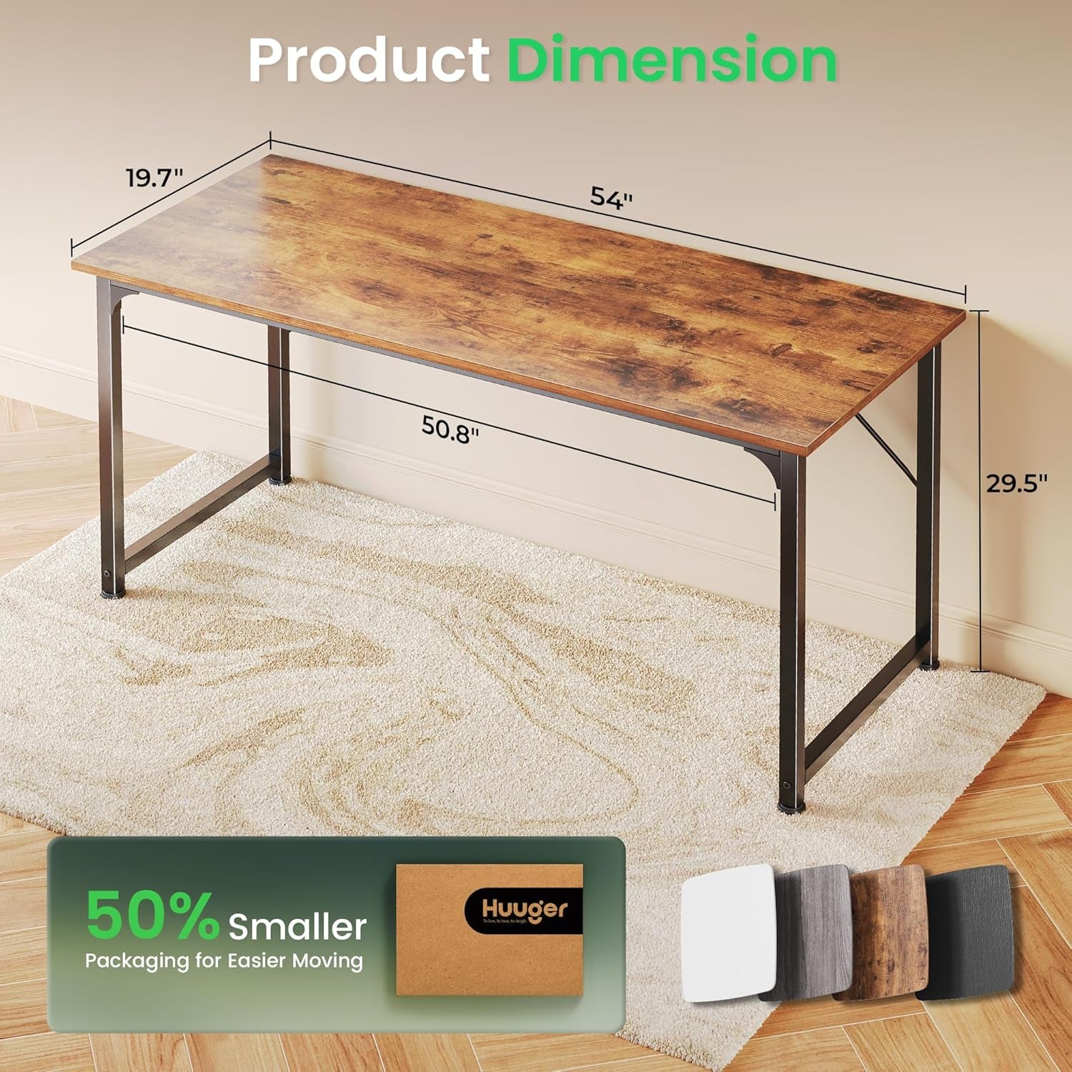 Computer Desk, 55 Inch Home Office Desk, Gaming Writing Work from Home Study Desk, Large Legroom, Sturdy Metal Frame, Modern Simple, Rustic Brown