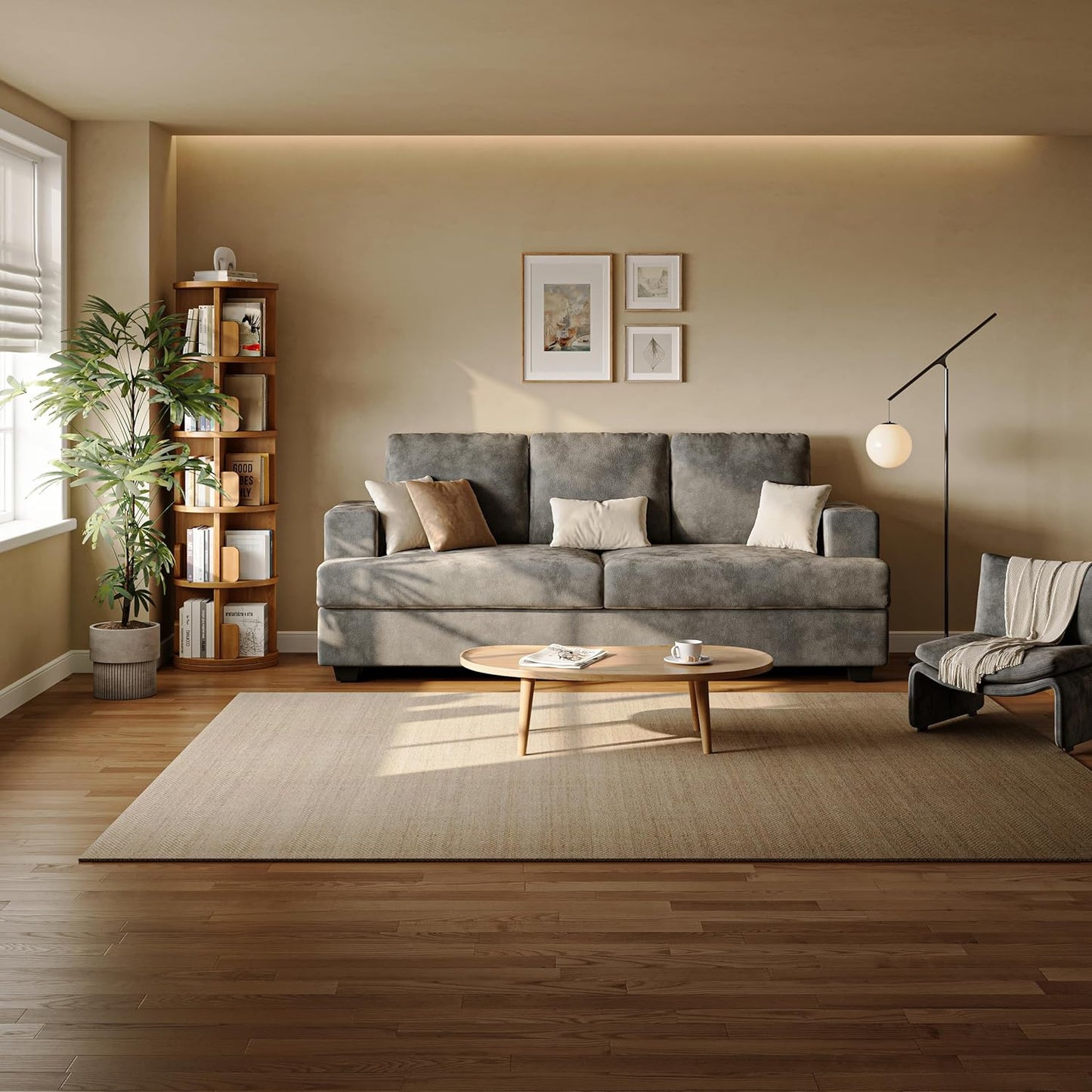 89" 3 Seater Couches for Living Room Sofas Comfy Sectional Couch with 24" Deep Seat Loveseat Sofa for Small Apartment, Grey