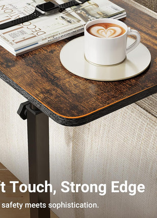 Adjustable C-Shape TV Tray Table with 360° Swivel in Rustic Brown - Versatile Laptop Stand for Couch and Recliner