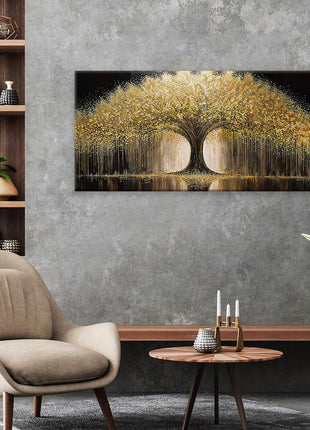 Golden Tree of Life Canvas Wall Art - Contemporary Ready-to-Hang Decor for Various Spaces - 20x40 Inch Prints