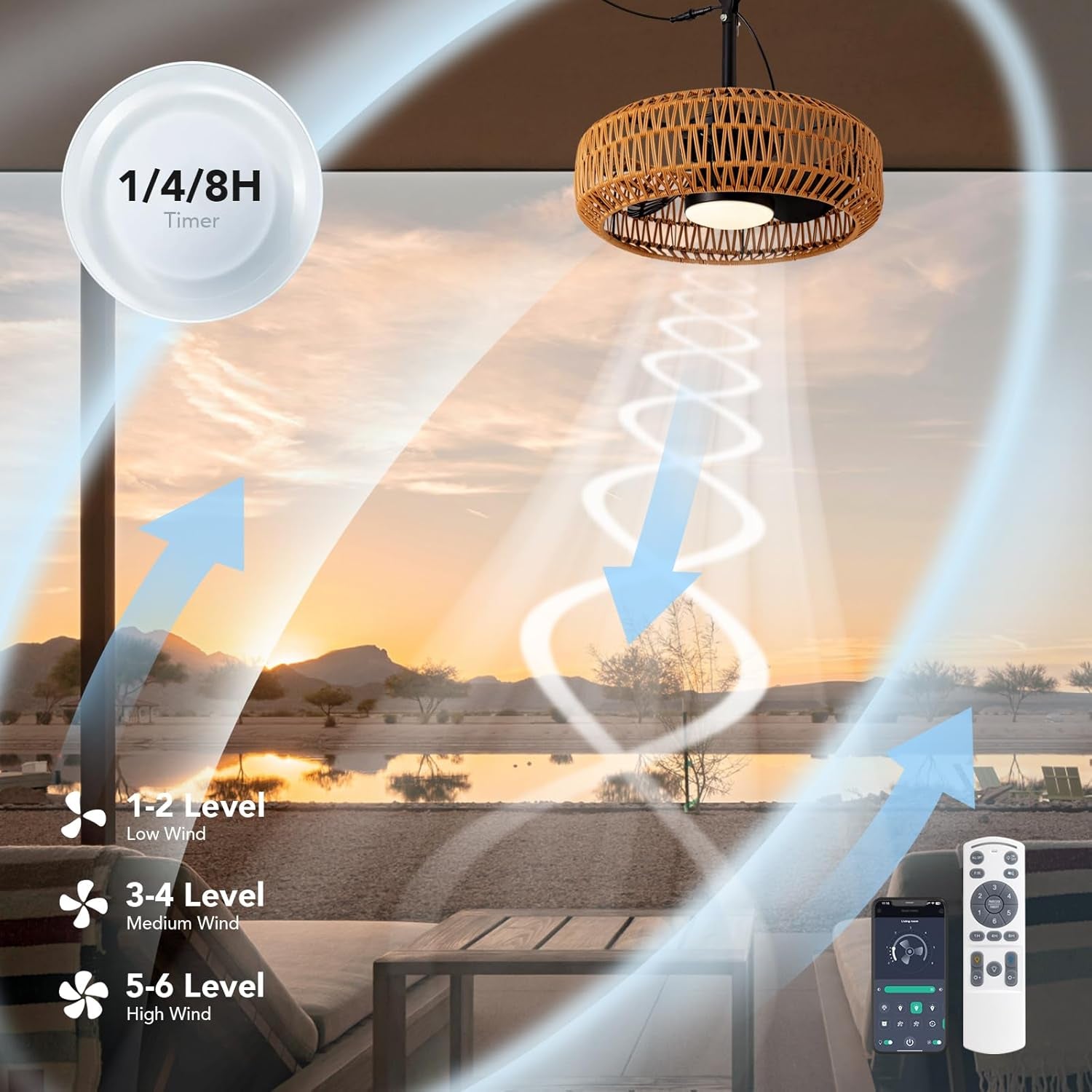 20" Outdoor Ceiling Fans with Lights for Patios, Waterproof Plug in Ceiling Fan with Remote, 3CCT Dimmable, Reversible, Gazebo Fan with Hanging Hook for Canopy,Pergola,Porch