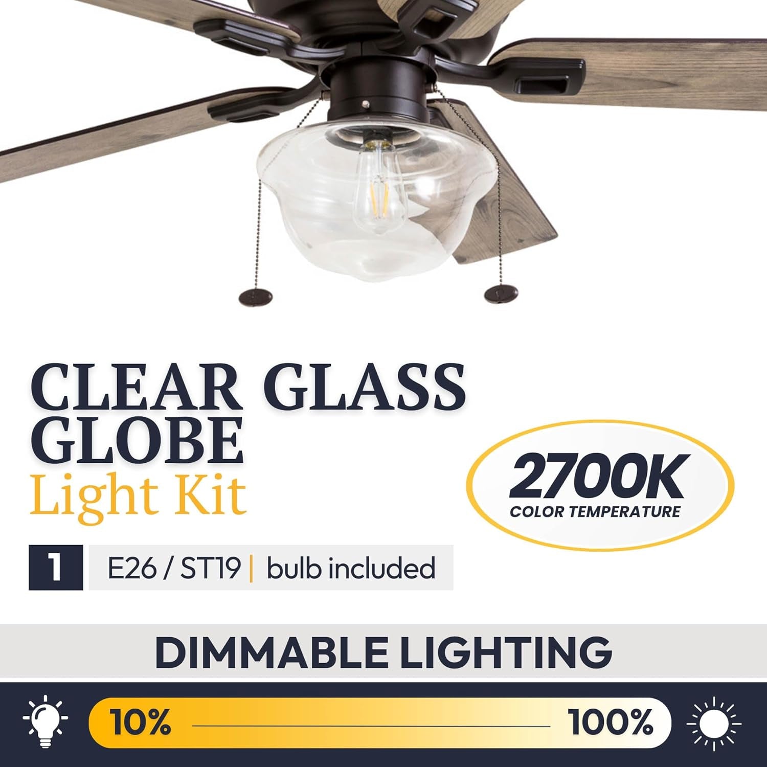 Abner Modern Farmhouse 52 Inch Ceiling Fan with Light, Outdoor Fan/Indoor Tri-Mount LED Ceiling Fan with 5 Blades, Silver Oak and Maple Brown Blade Finish Options, Bronze (80091-01)