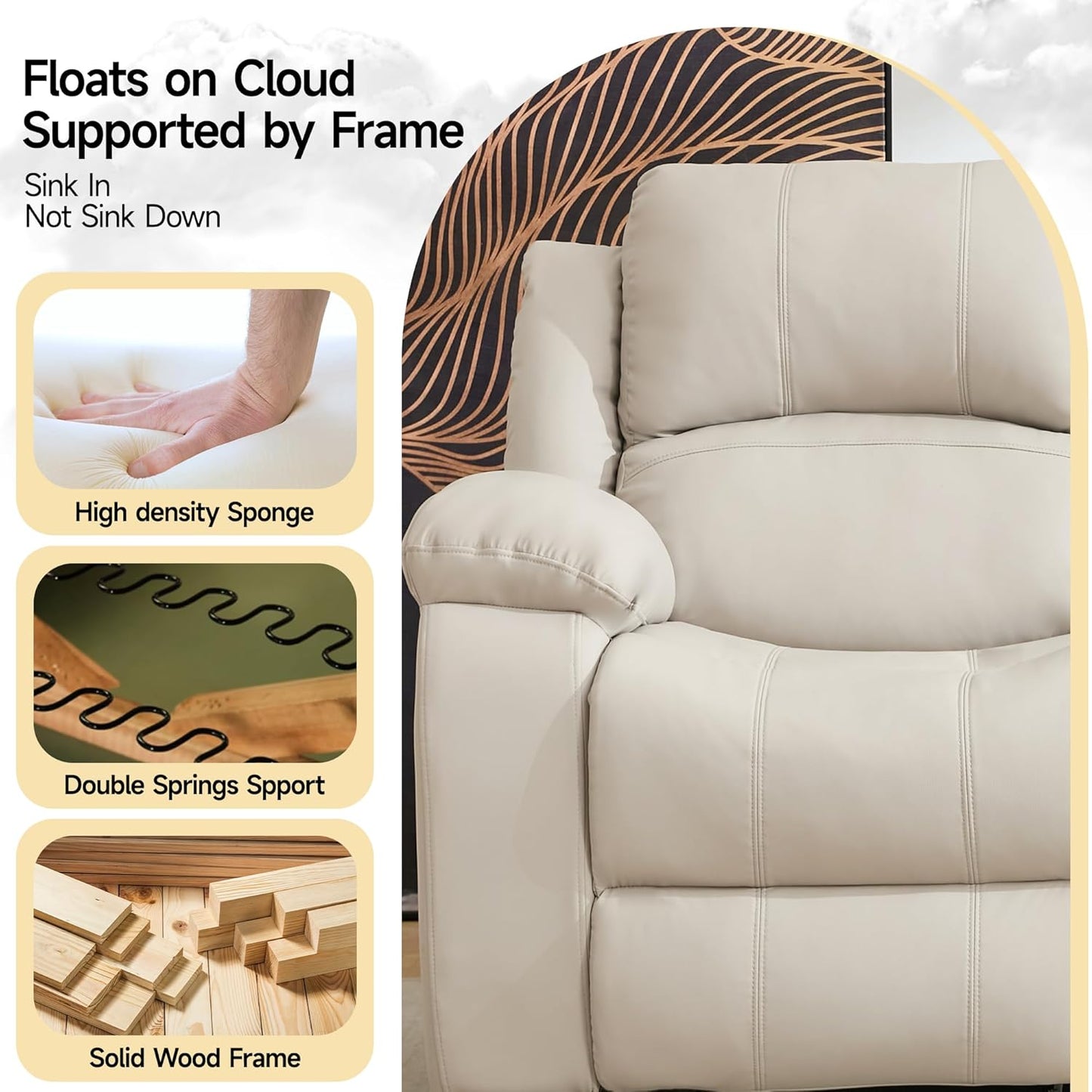 Manual Recliner Sofa, 3 Seater Reclining Couch with Side Pocket for Living Room, RV, Home Theater(3 Seat,Beige)