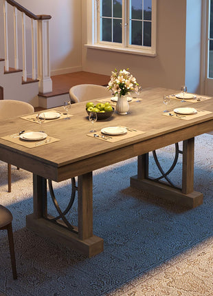 Wooden Farmhouse Dining Table for 6-8 with Dual Large Drawers, 71-Inch Rectangular Design, Durable Frame, Rustic Gray Finish