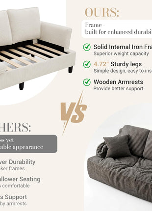 Three-Seater Corduroy Sofa, 89" Modern Couch with Deep Seat for Living Room, Office, Bedroom, and Apartment (Pillows Not Included) | Breathable, Pet-Friendly Material with Strong Support