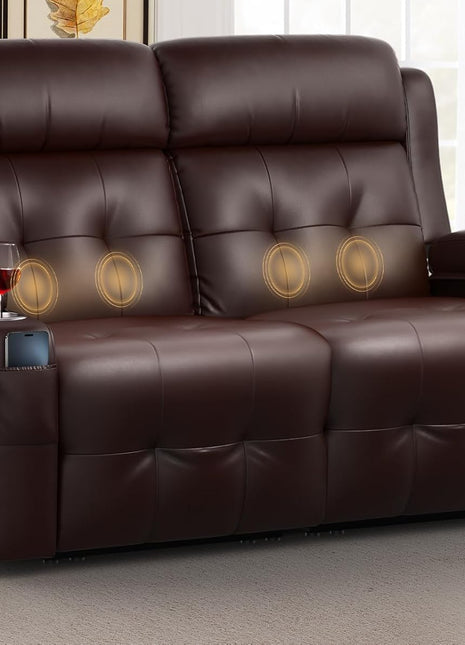 Oversized Loveseat Recliner with Massage Function, USB & Type C Charging Ports, Storage, and Cup Holders - Wall Hugger Design for Living Room and RV Camper