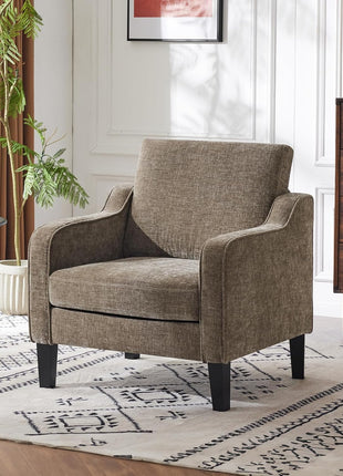 Mid-Century Modern Upholstered Accent Chair in Light Brown with Scooped Arms for Living Room, Bedroom, and Commercial Spaces