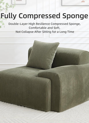 Modern 118" L-Shaped Green Sectional Sofa - Oversized Corduroy Couch for Ultimate Living Room Comfort - No Assembly Required