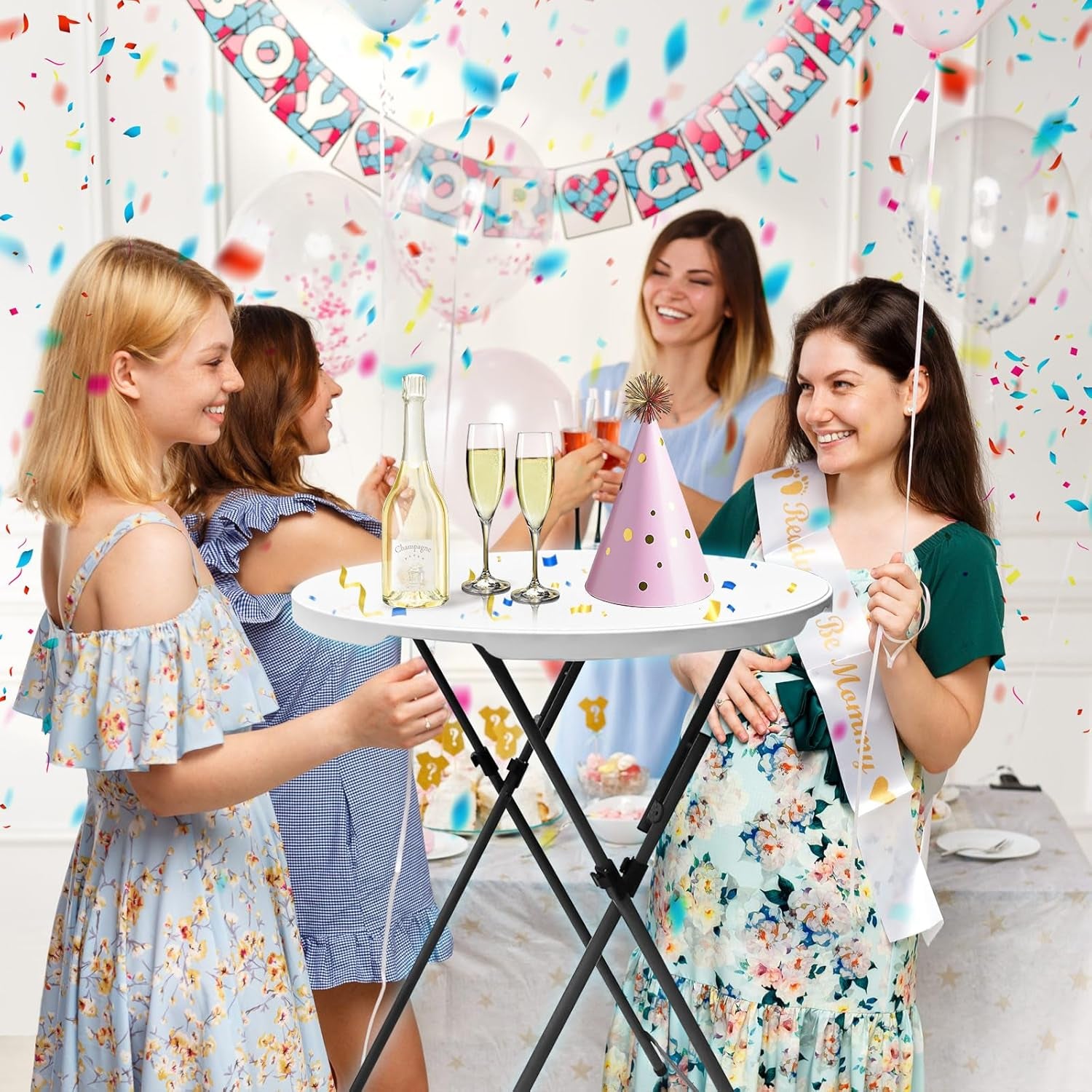 2Sets 32In Hightop Folding Cocktail Tables+Covers-Spandex Stretch Folding Tall Bar Table Covers, Detachable Legs Bar Height Folding Table Outdoor Indoor Use (Black/2 Tables+2 Covers)