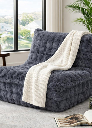 Faux Fur Bean Bag Chair with Memory Foam Filling - Versatile Lazy Sofa for Bedroom, Living Room, Office, and Home (Dark Grey)