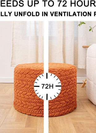 Round Pouf Ottoman 20" x 20" x 14" - Bohemian Style Floor Pouffe in Burnt Orange for Living Room and Bedroom