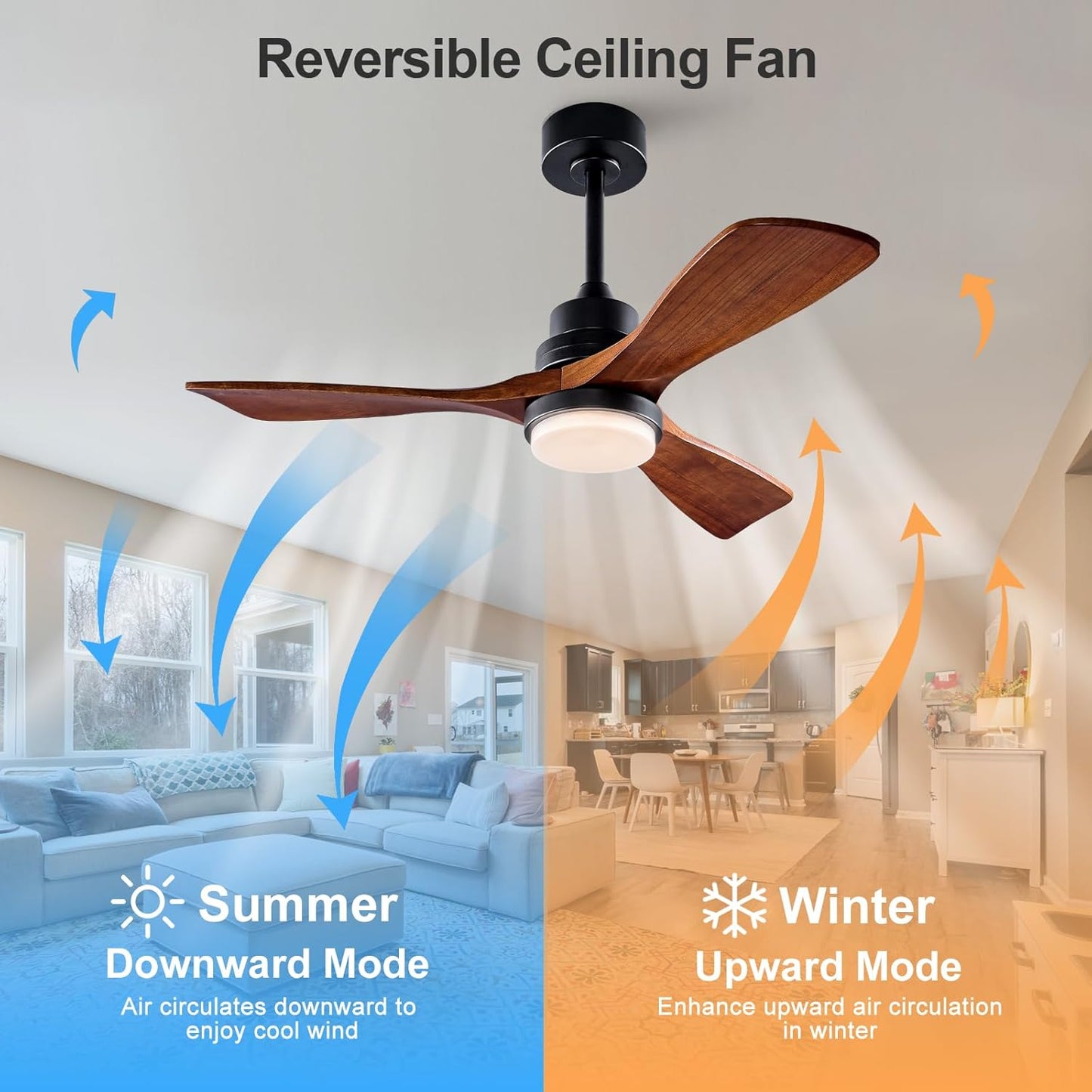 42 Inch Outdoor Ceiling Fans with Lights and Remote Control, Dimmable Outdoor Ceiling Fans for Patios 3 Blade Wood Black Walnut Bedroom Ceiling Fan with Light, Wall Switch