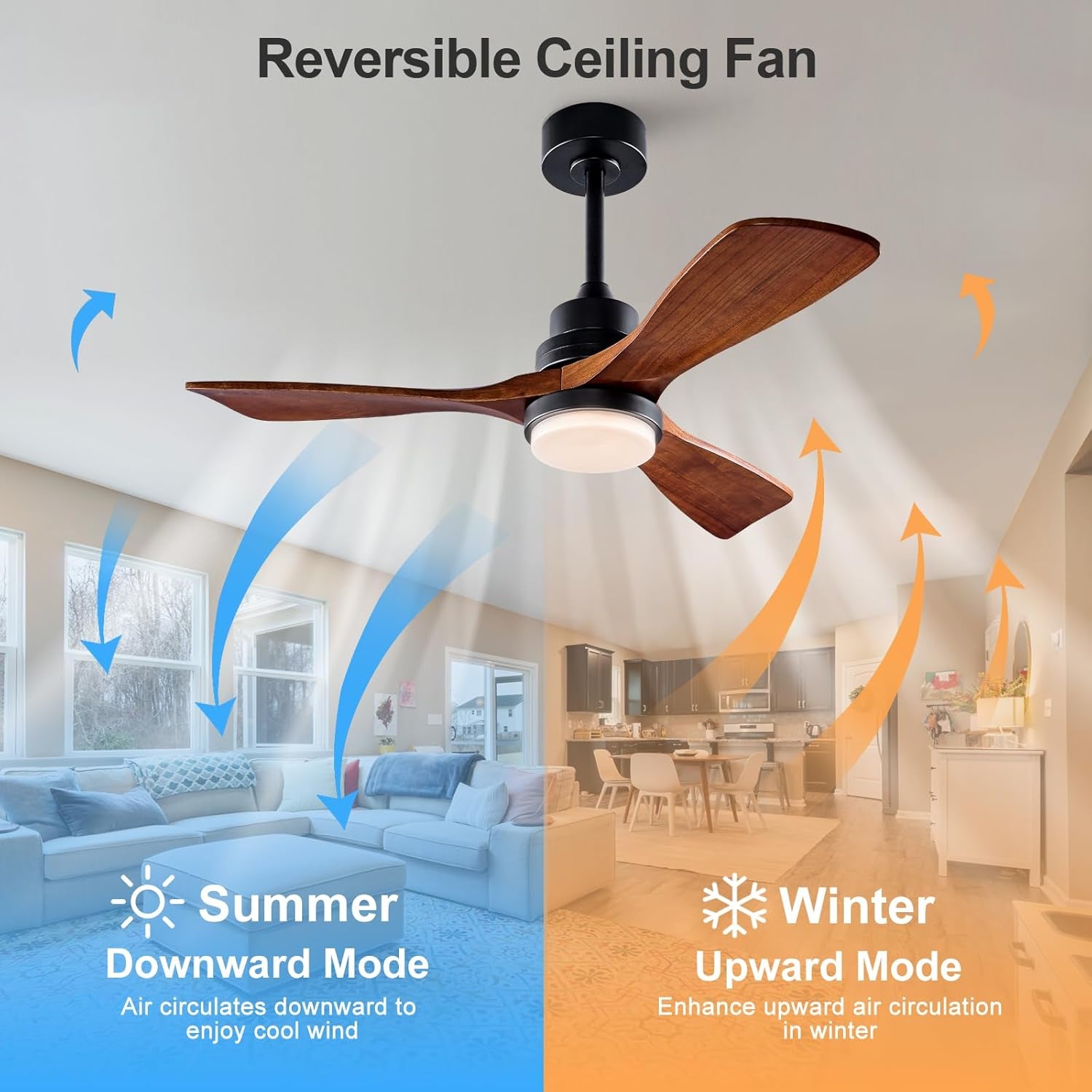 42 Inch Outdoor Ceiling Fans with Lights and Remote Control, Dimmable Outdoor Ceiling Fans for Patios 3 Blade Wood Black Walnut Bedroom Ceiling Fan with Light, Wall Switch