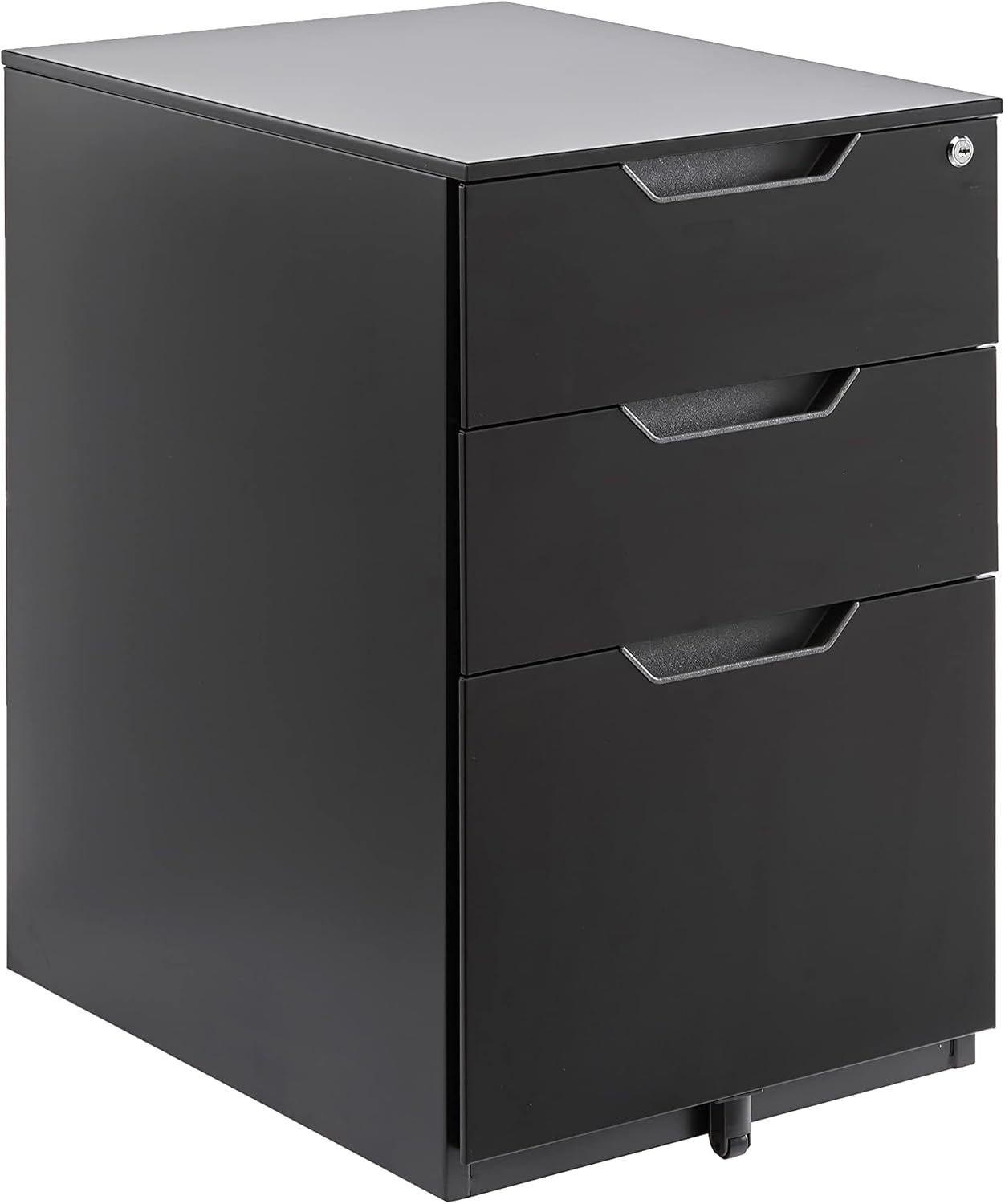 Mobile File Cabinet, Black, 20.71" D X 15.51" W X 24.29" H | with Lock, 3 Drawer