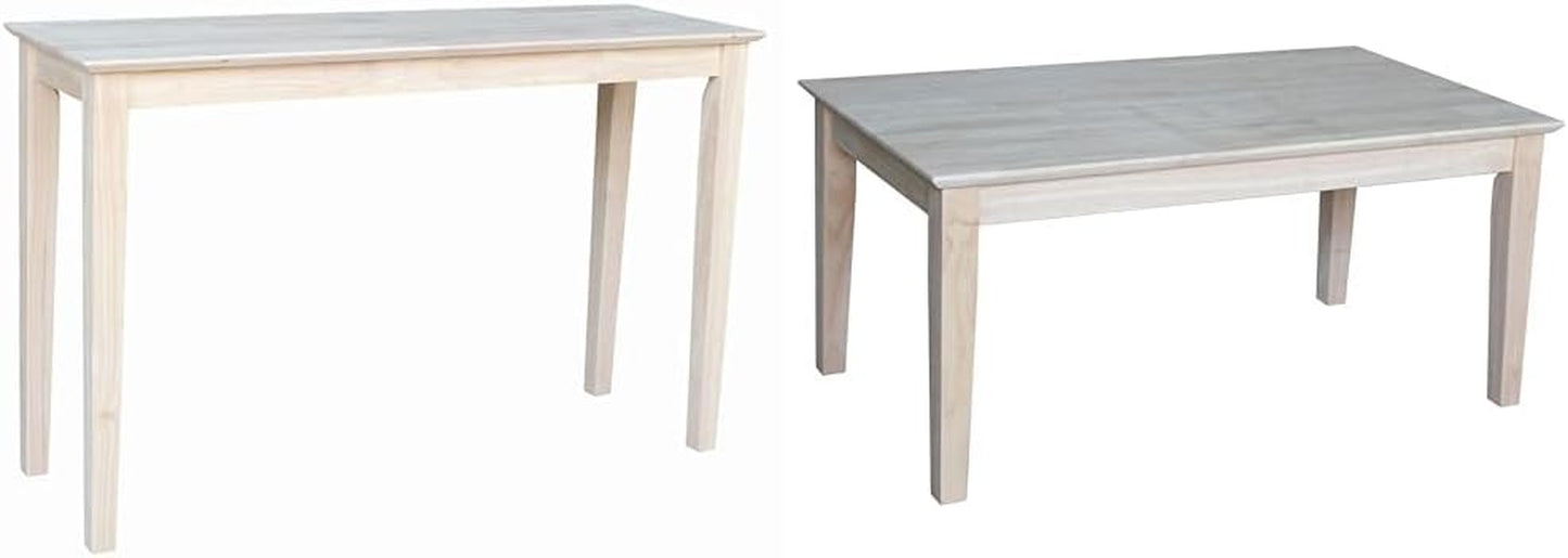 International Concepts 48" W Shaker Sofa Table and Tall Shaker Coffee Table, Unfinished