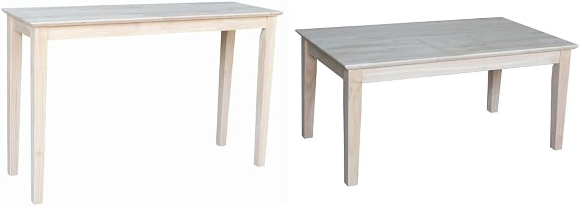 International Concepts 48" W Shaker Sofa Table and Tall Shaker Coffee Table, Unfinished