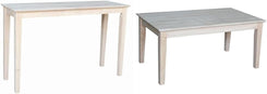 International Concepts 48" W Shaker Sofa Table and Tall Shaker Coffee Table, Unfinished