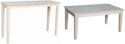 International Concepts 48" W Shaker Sofa Table and Tall Shaker Coffee Table, Unfinished