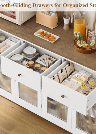 55.1" Large Farmhouse Buffet Cabinet with Storage, Featuring 3 Drawers and 4 Doors, Ideal for Kitchen and Dining Room Use