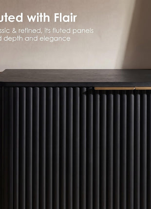 63-Inch Modern Fluted Sideboard Buffet Cabinet with Storage, 31.6-Inch Height Wood Media Console and Coffee Bar Table for Living Room, Kitchen, and Dining Room in Black