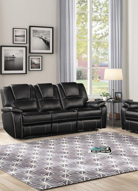 Bonded Leather Manual Recliner Sofa Set - Black Lounge Chair and Loveseat for Living Room