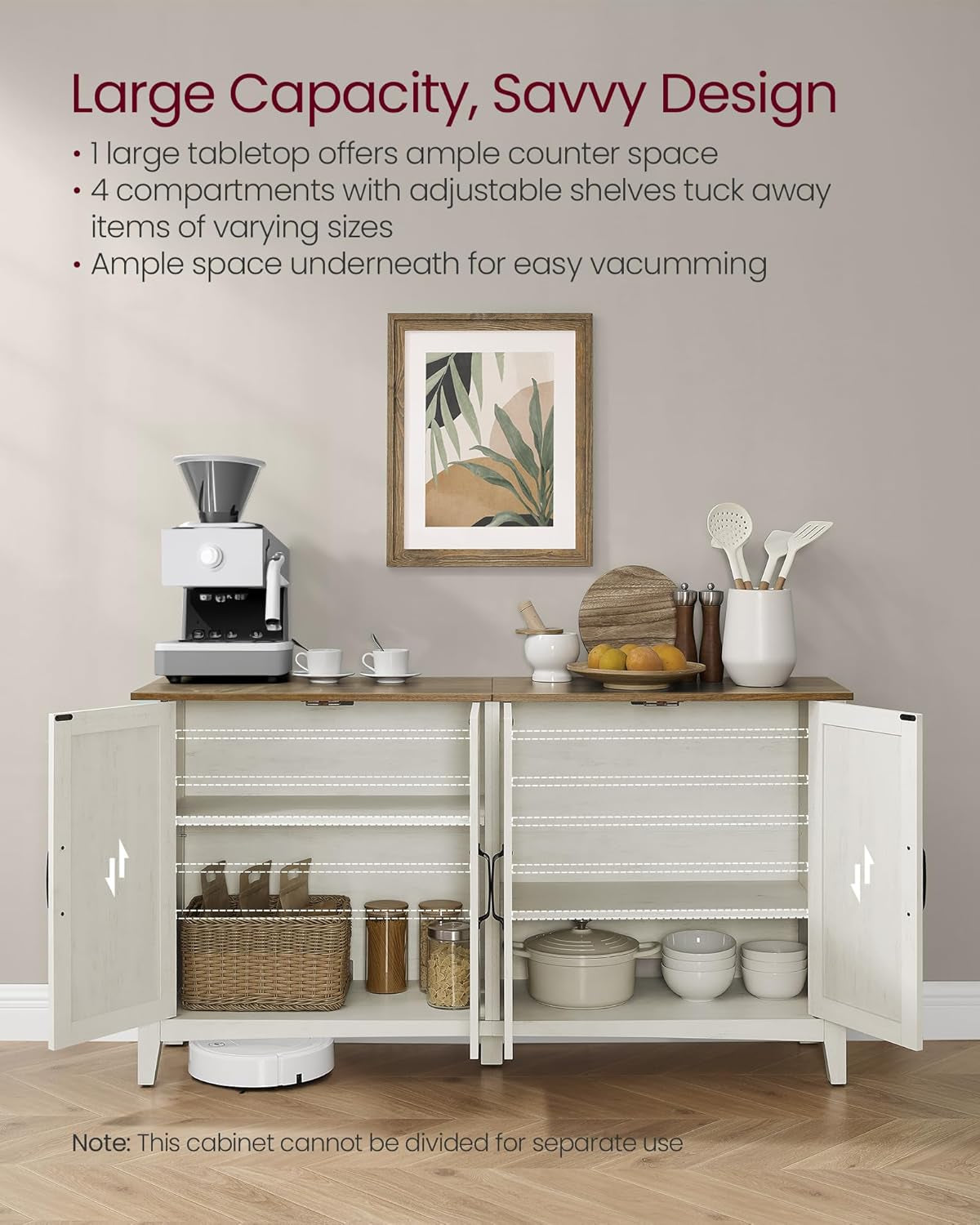 LIRY Collection - Storage Cabinet, Buffet Cabinet, Sideboard, Credenza, with Adjustable Shelves, for Living Room, Entryway, Rustic White and Honey Brown ULSC381W01