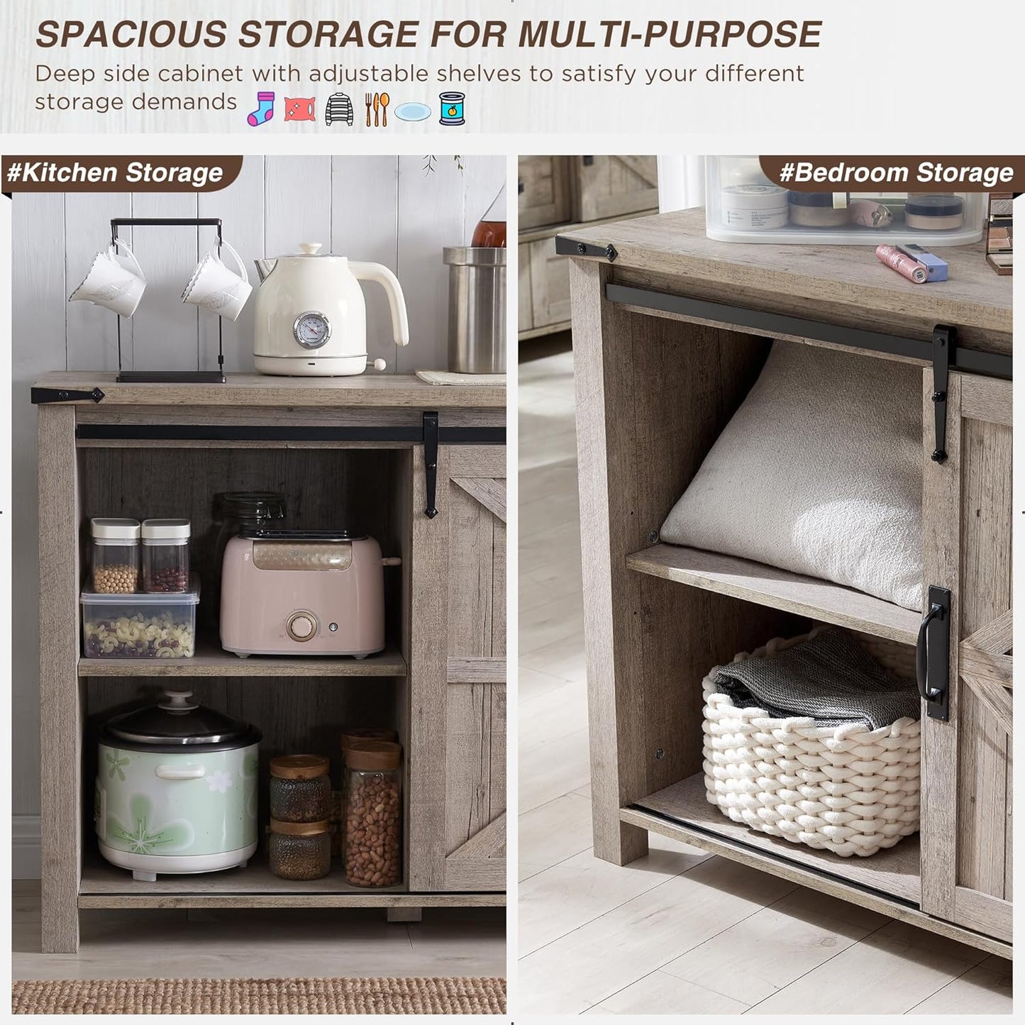 Farmhouse Sideboard Buffet Cabinet with Storage, 60" Large Kitchen Cabinet W/Sliding Barn Doors and 4 Drawers, 31.2'' Tall Rustic Wood Coffee Bar Table for Dining Room, Light Rustic Oak