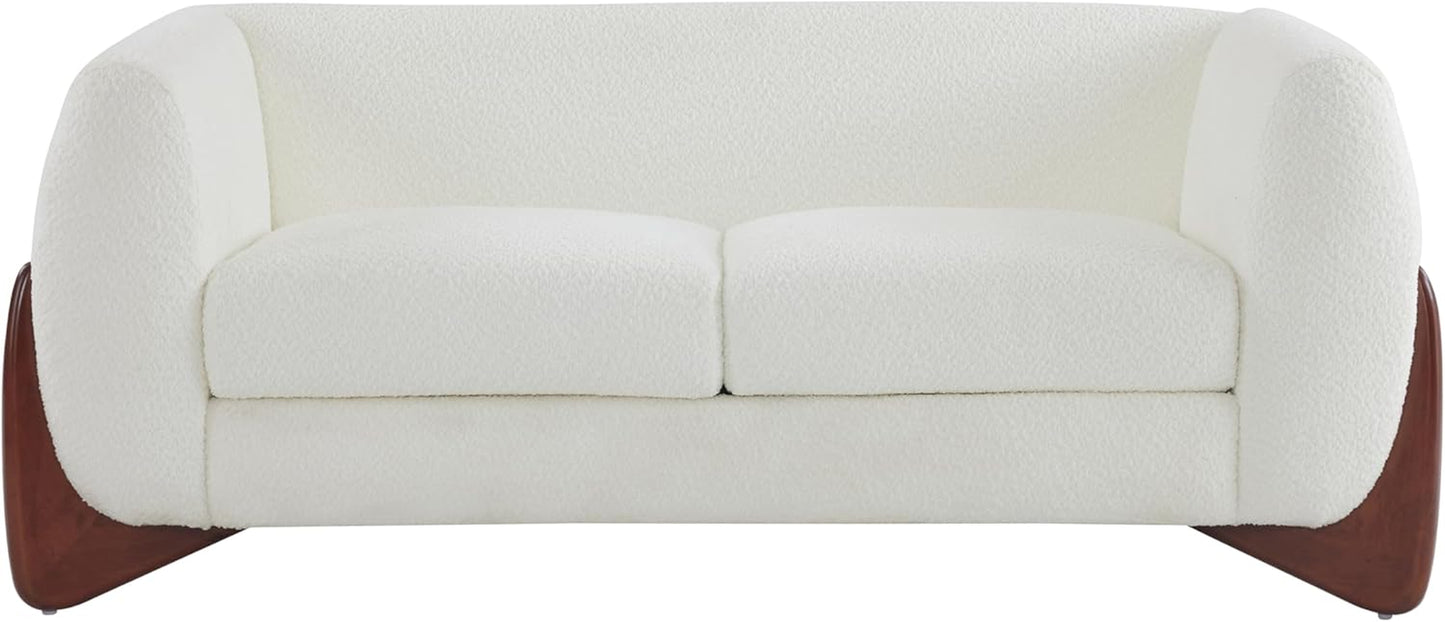 Alma 63" Boucle Loveseat with Wood Legs, 2 Seater Sofa Couches for Living Room, Upholstered Couch Chair, Soft Seating Lounge Sofa Chair, Cozy Loveseat with Armrest, Beige