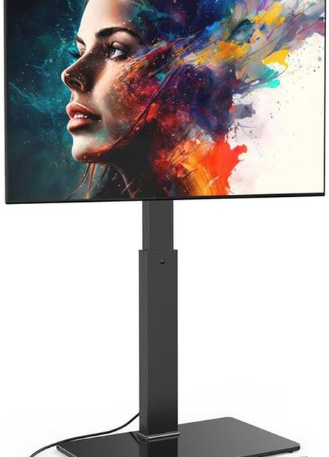 Elegant Tall Floor TV Stand for 32-75 Inch TVs with Integrated Power Outlet, Tempered Glass Base, Supports Up to 88 lbs, VESA Compatible 600x400mm, Black Finish
