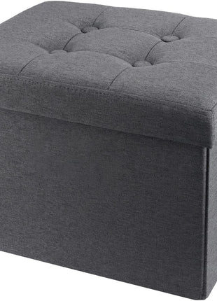Compact Grey Foldable Ottoman Stool with Hidden Storage - 17 x 13 x 13 Inches for Living Room Use