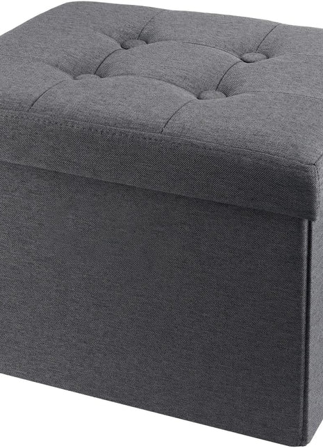 Compact Grey Foldable Ottoman Stool with Hidden Storage - 17 x 13 x 13 Inches for Living Room Use