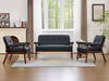 Black Leather Love Seat Sofa and Accent Chairs, Mid-Century Modern Office Furniture Loveseat Couch and Chair Set, Small Couches with Wood Arm, 3 Pieces Living Room Furniture Sets (3)