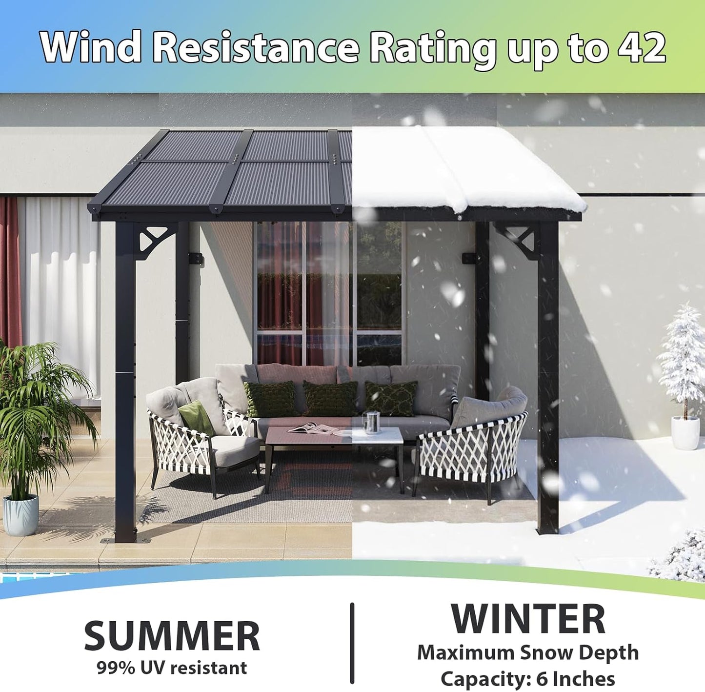 8'X 10' Premium Gazebo with Aluminum Top Frame & Polycarbonate Panel, Wall Mounted Gazebos Pergola, Outdoor Patio Lean to Gazebo, Awnings with Sloped Roof, for Backyard, Porch, Deck