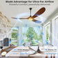 60 Inch Outdoor Ceiling Fan with Light-Glass Lamp, 3 Blade Wood Propeller Ceiling Fans with Lights and Remote Control for Patios, Exterior Damp Rated High CFM Ceiling Fans Modern Smart APP