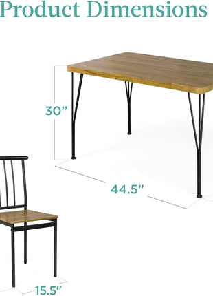 5-Piece Contemporary Rectangular Dining Table Set with Metal and Wood Finish for Kitchen and Dining Room, Featuring 4 Chairs - Brown