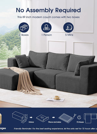 107-Inch Modular L-Shaped Sectional Sofa, Contemporary Cloud Couch with Chaise for Living Room and Bedroom, Gray