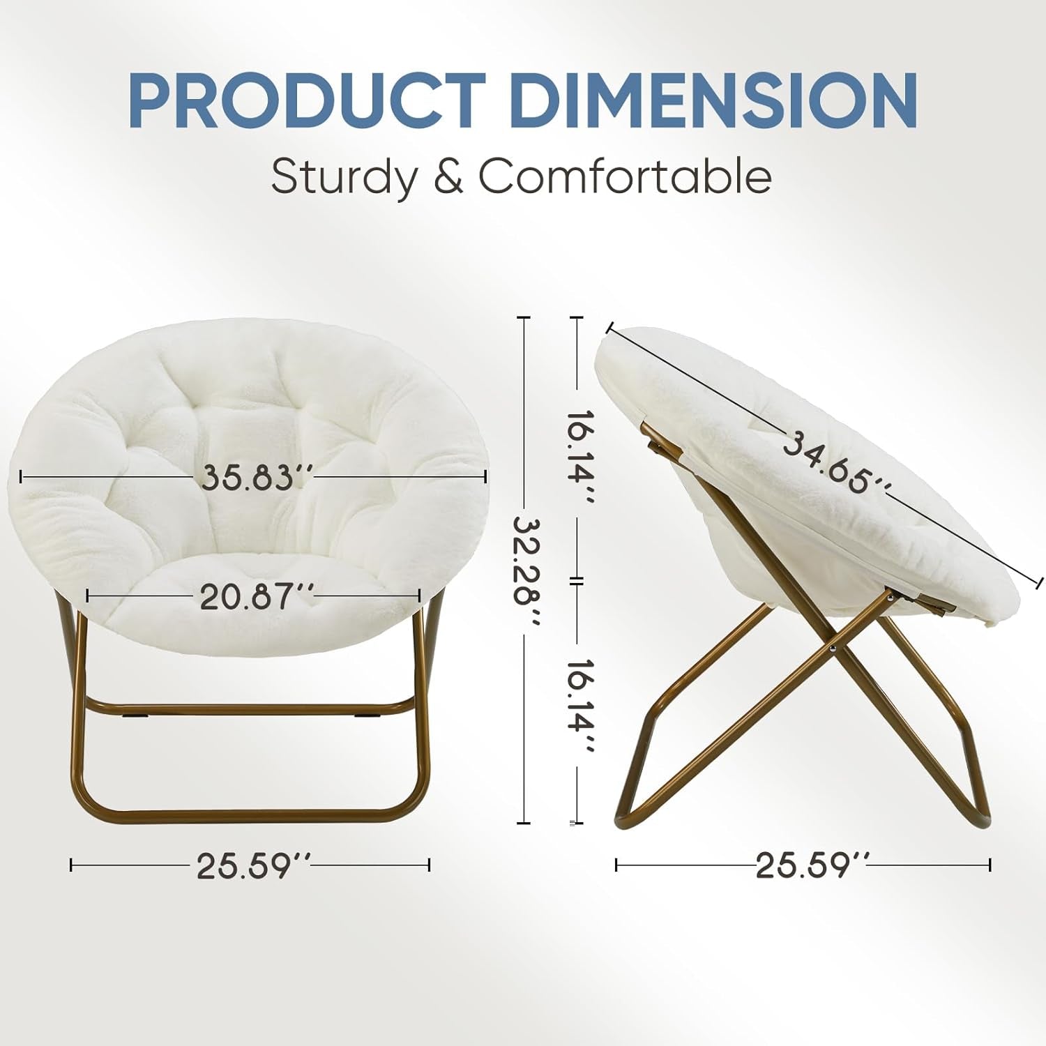 Comfy Saucer Chair, Faux Fur Lounge Seasting XL Circle Chair for Bedroom, Dorm & Gaming, Foldable Fashion Accent Seat for Small Spaces, Folding Moon/Mushroom/Round Oversized Style