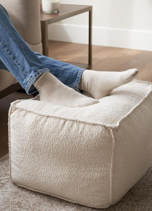 Elegant Boucle Pouf Ottoman - Lightweight Comfort and Style for Modern Living Room Aesthetics - Round Foam-Filled Foot Stool for Relaxation