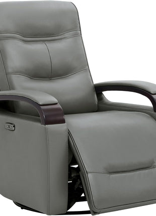 Genuine Leather Power Swivel Glider Rocker Recliner Chair, FSC Certified Mid-Century Modern Design with Adjustable Power Headrest for Nursery and Living Room, Creamy Grey