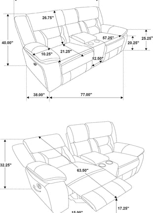 Greer Faux Leather Upholstered Motion Reclining Loveseat with Console, Lift-Top Storage, and Built-In Cupholders for Living Room and Home Theater, Brown