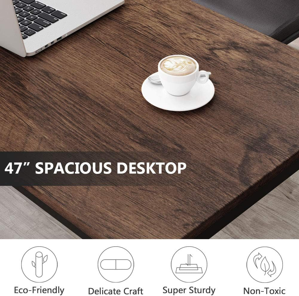 Modern Simple Computer Desk, 47 Inch Vintage Office Desk Computer Table, Study Writing Study Desk Workstation for Home Office, Rustic Brown