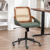 Home Office Desk Chair with Ergonomic Rattan Backrest, Walnut Crafts, Curved Arms, Faux Leather, Caster Wheels, Height Adjustable, Computer Chair for Desk Work, Executive Task, Conference Room - Green