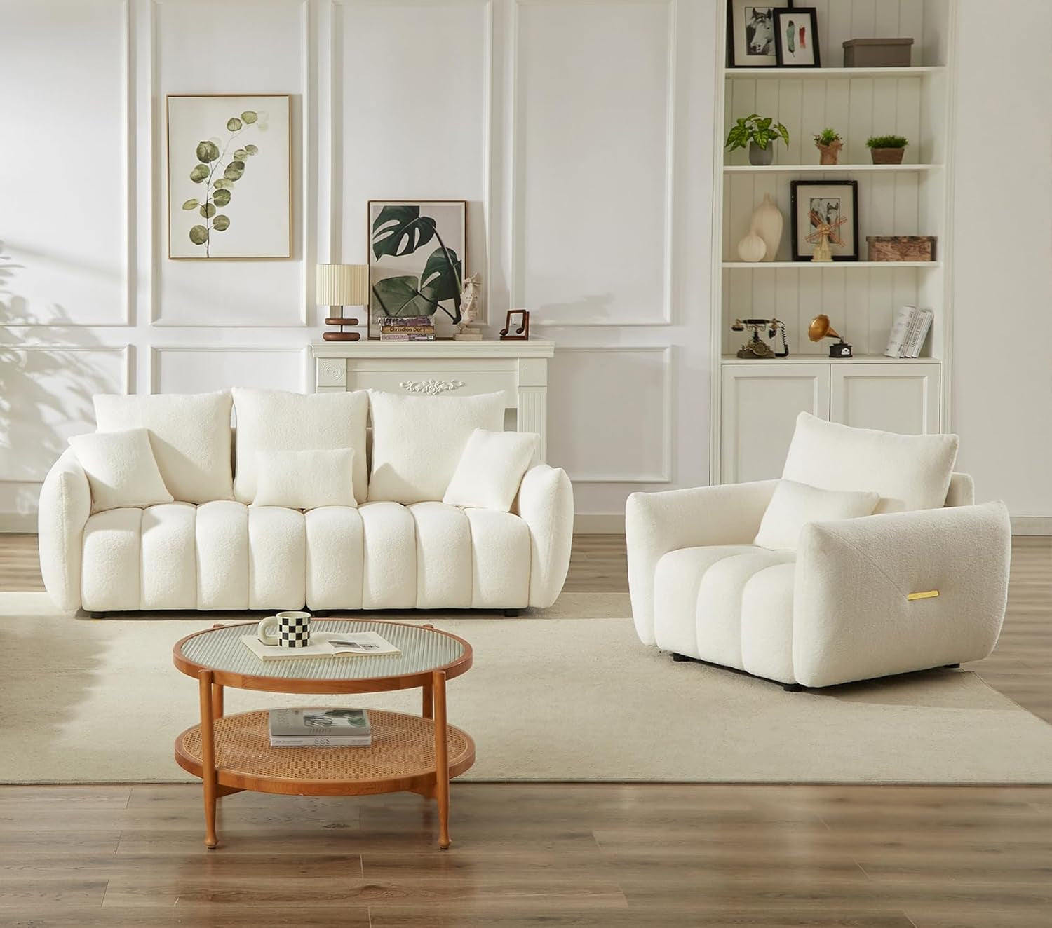 Set of 3 Teddy Sofa for Living Room, Modern 2 Units Deep Seat Sofa Chairs and an Oversized 3-Seater Cloud Boucle Couch for Bedroom, Office, Apartment, Furniture Set, Beige (3 Pieces)