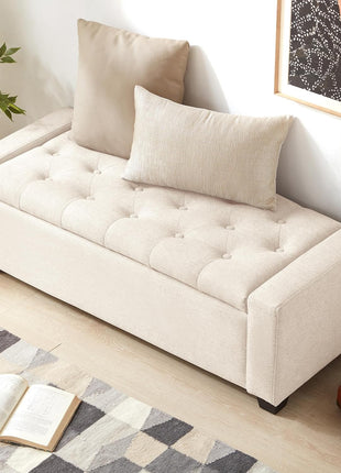 Huatean 48-Inch Upholstered Storage Ottoman Bench with Safety Hinge for Entryway Seating, Supports Up to 330 lbs, Beige