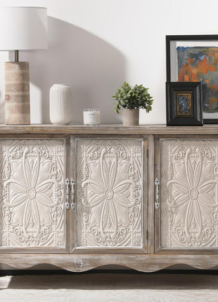 Farmhouse Style Sideboard Buffet Cabinet - 49" Solid Wood Credenza with Storage, 3-Door Design for Dining Room, Living Room, and Hallway in Provence Gray