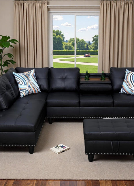 L-Shaped Modular Couch Set with Storage Ottoman - Ideal for Living Room or Office Use