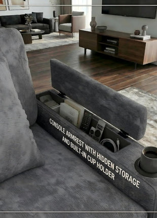 81" Modular L-Shaped Sleeper Sofa with Adjustable Backrest and 360° Swivel Side Table in Elegant Grey Chenille for Enhanced Living Room Functionality